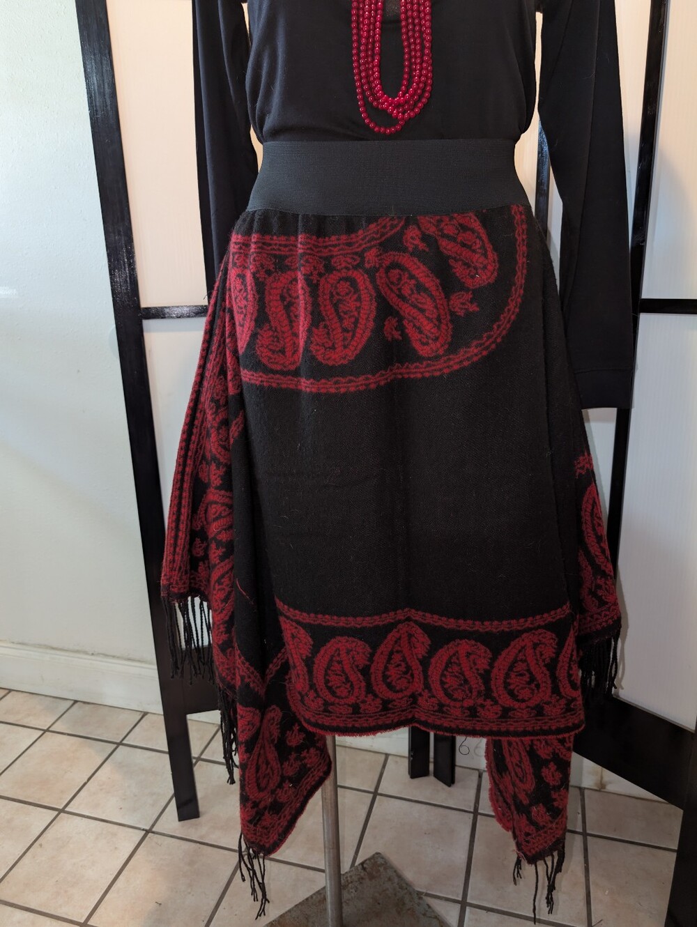 Hand Made Black And Red Wool Blend Skirt L By Imt Designs